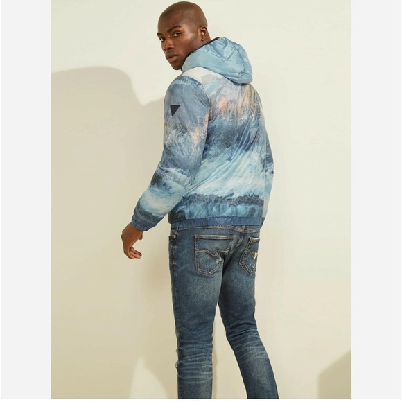 Guess Men Puffer Water Resistant Down proof Windproof Blue Jacket Size M - Picture 6 of 17